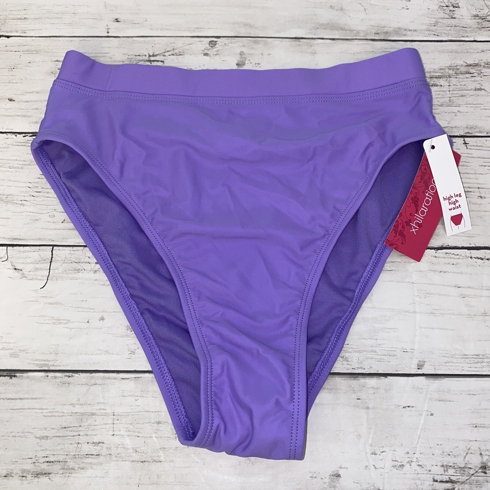 Xhilaration Bikini Bottom Womens Small Purple‎ Solid Swim High Leg High Waist S